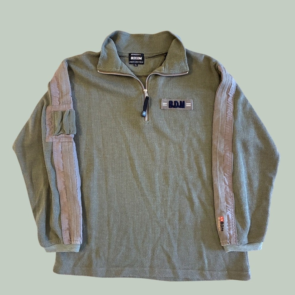 Vintage Blossom International BDM Quarter Zip Pullover Olive Green‎ Utility XL
